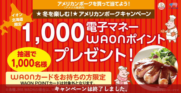 イオン北海道限定 アメリカンポークを買って当てよう！冬を楽しむ！アメリカンポークキャンペーン