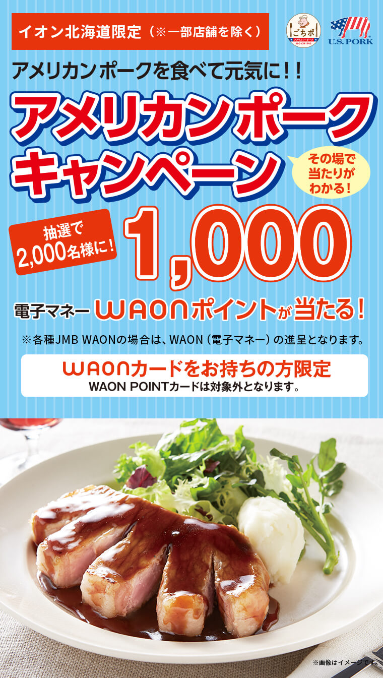 イオン北海道限定(※一部店舗を除く)アメリカンポークを食べて元気に!!アメリカンポークキャンペーン