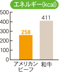 【エネルギー(kcal)】アメリカンビーフ…258、和牛…411