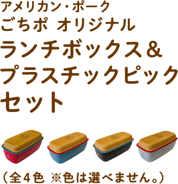 アメリカン・ポーク ごちポ オリジナルランチボックス&プラスチックピックセット(全4色 ※色は選べません。)