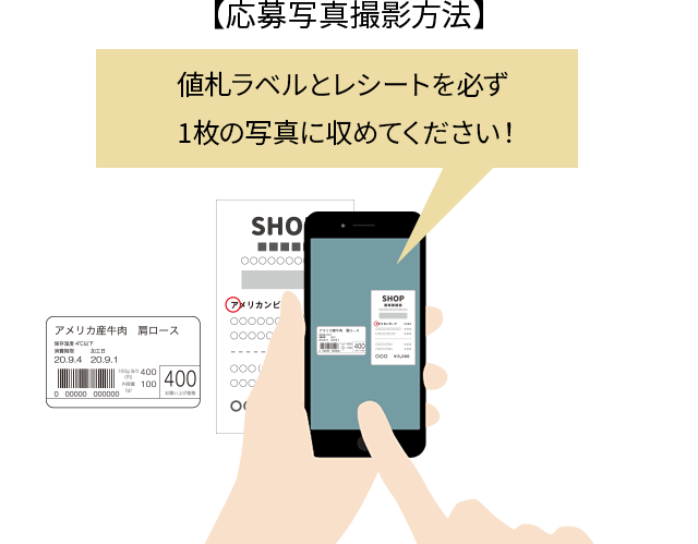 【応募写真撮影方法】値札ラベルとレシートを必ず1枚の写真に収めてください！