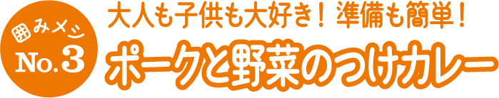 囲みメシNo.3 大人も子供も大好き！準備も簡単！ ポークと野菜のつけカレー