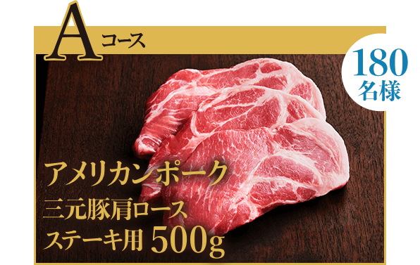 Aコース：アメリカンポーク 三元豚肩ロースステーキ用 500g 180名様 ＊画像はイメージです